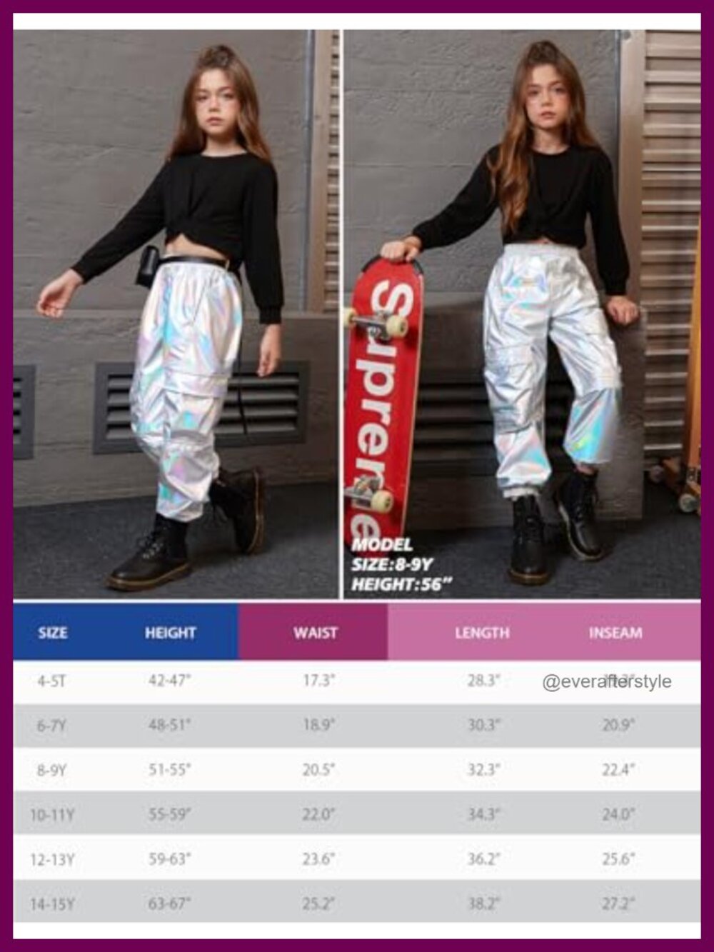 Metallic Cargo Pants for Girls High Waist Joggers Dance Multi-Pocket Elastic - Picture 5 of 6